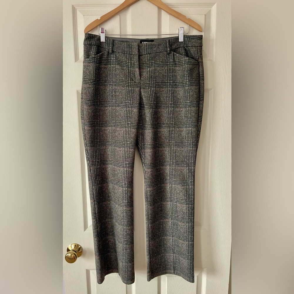 Express Gray Plaid lined Boot Cut Pants size 12 short EUC